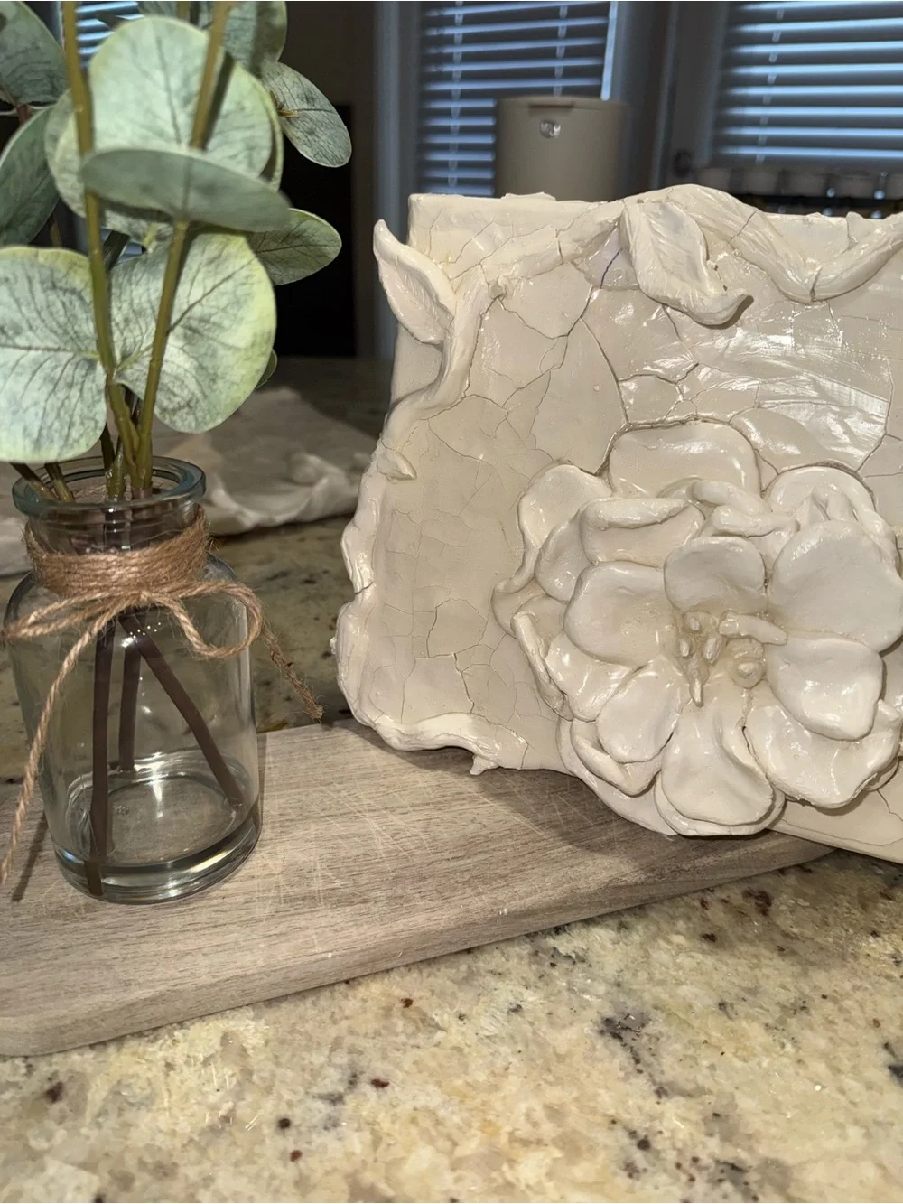 OPEN TO NEGOTIATE Handcrafted Clay Flower Wall canvas - Cream